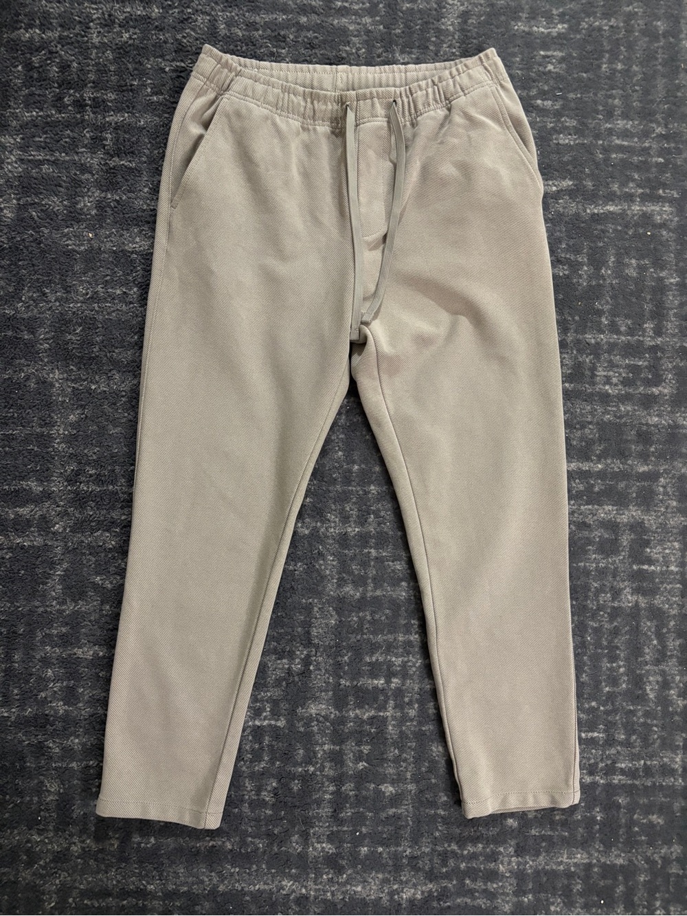 Zara Men’s Textured Drawstring Pants Beige Size L Relaxed Tapered Casual